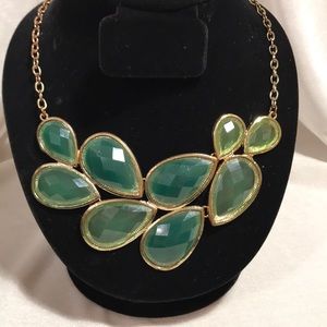 2/$12 Gold green gemstone bib Statement necklace